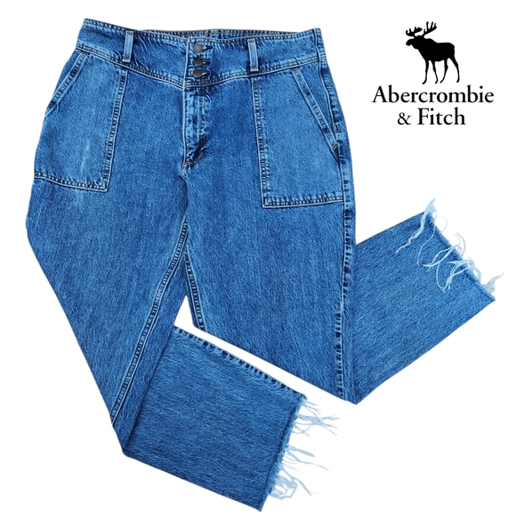 Abercrombie & Fitch Women's Curvy Mom Blue Jeans Straight-leg Pants Size 31/12R - Picture 1 of 13